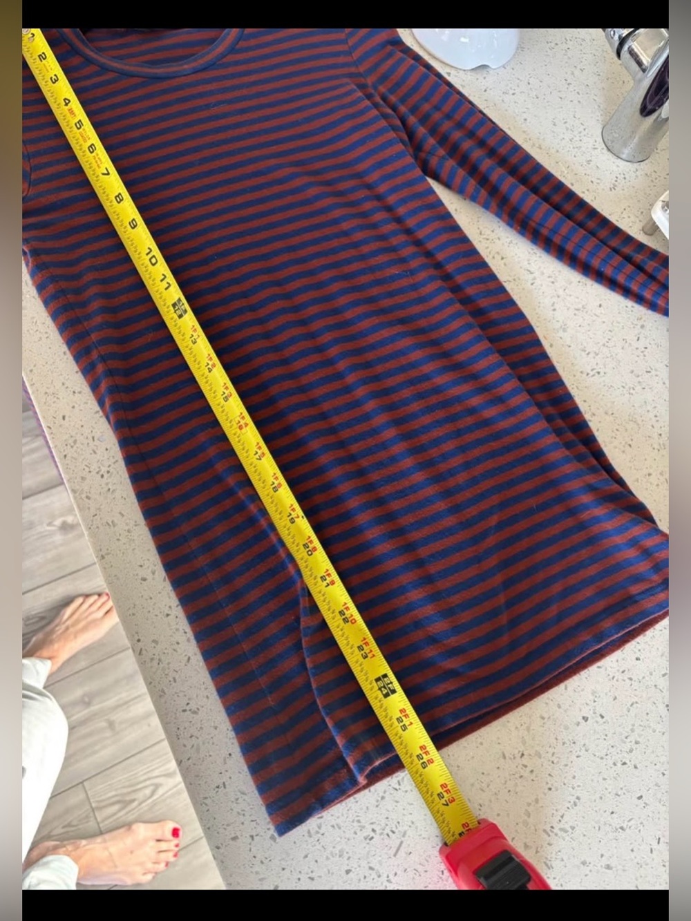 Theory Blue and Red Striped Long Sleeve Tee